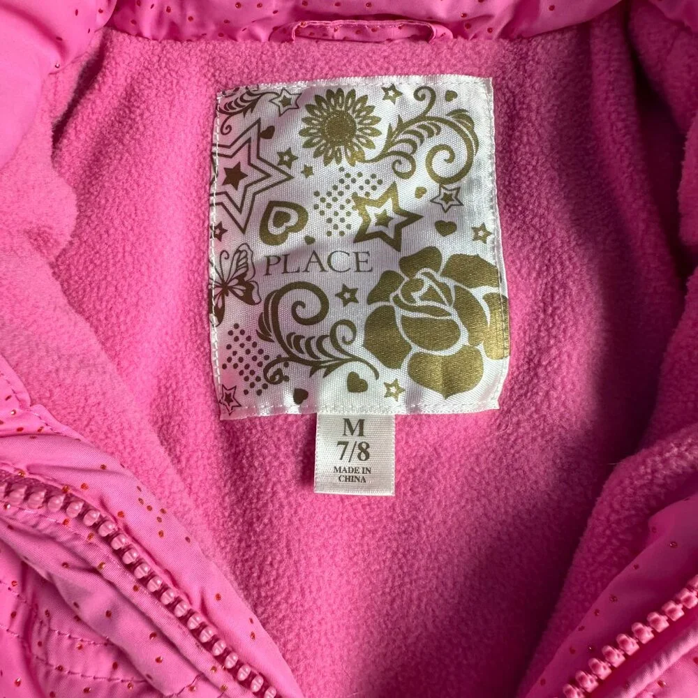 The Children's Place Pink Hooded Puffer Vest with Faux Fur Trim